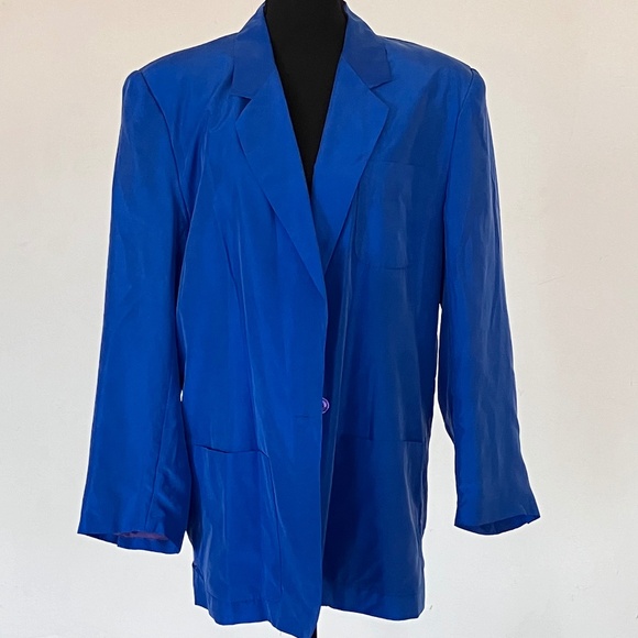 Vintage Jackets & Blazers - Sellecas Silk Royal blue 100% silk blazer